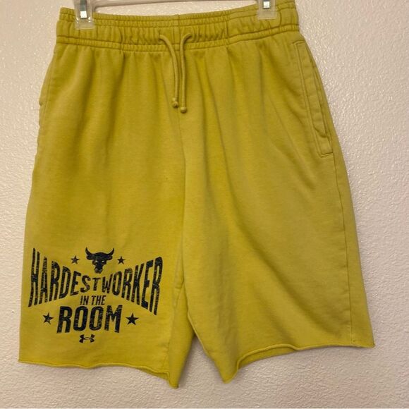Under Armour UA The Rock Terry yellow pull on drawstring cotton sweat shorts M - Picture 3 of 13